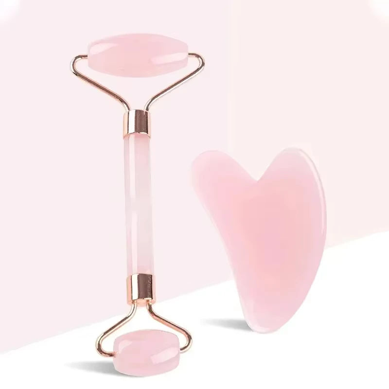 Rose Quartz Crystal Roller &amp; GuaSha for Facial Massage