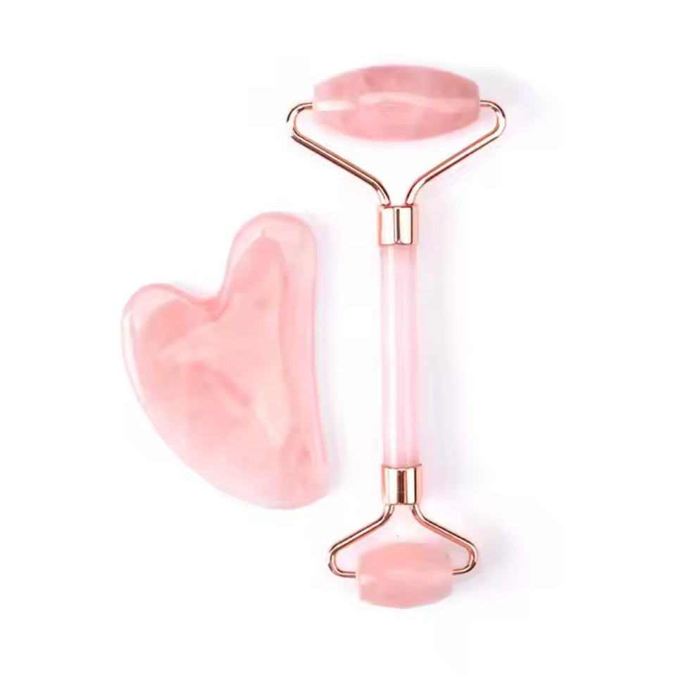 Rose Quartz Crystal Roller &amp; GuaSha for Facial Massage